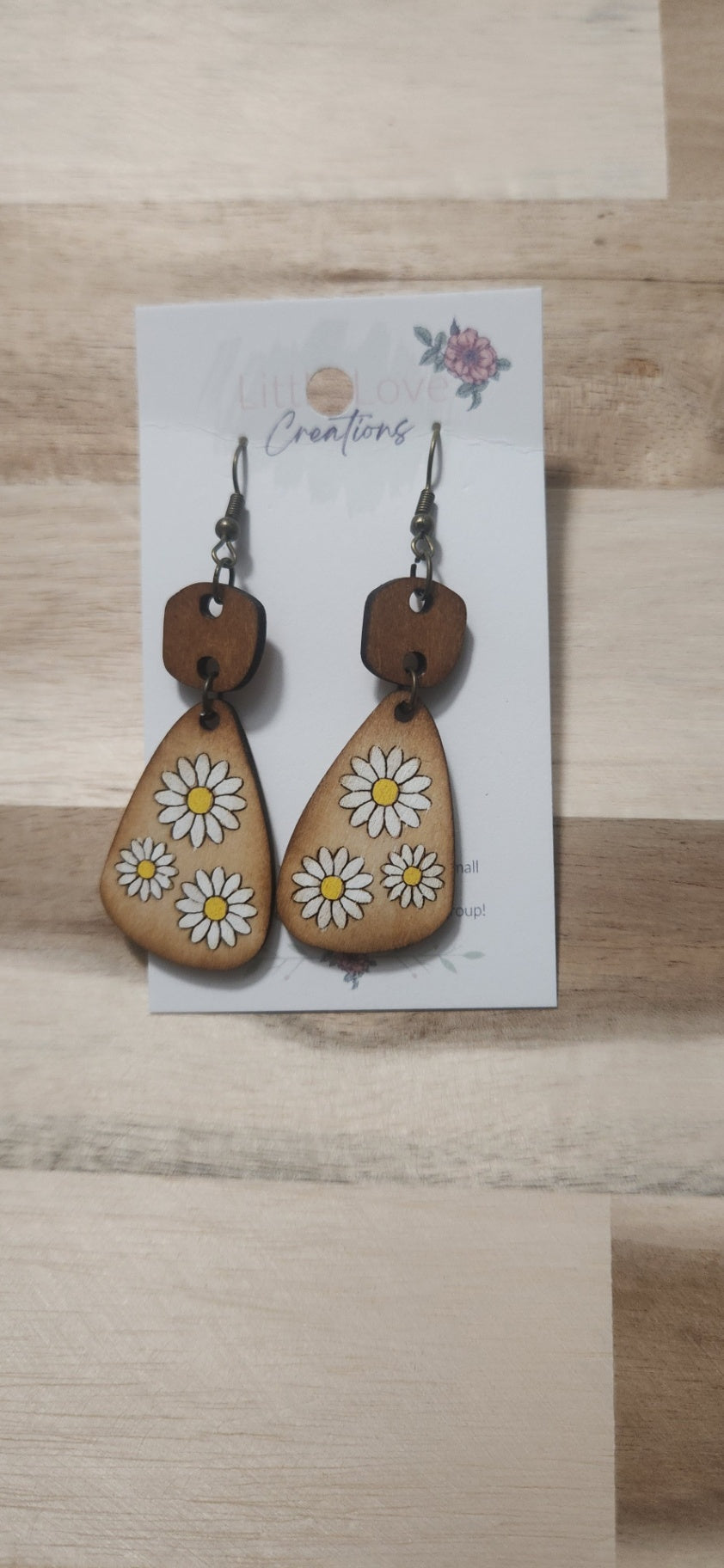 011 - Wooden Daisies Dangle Earrings