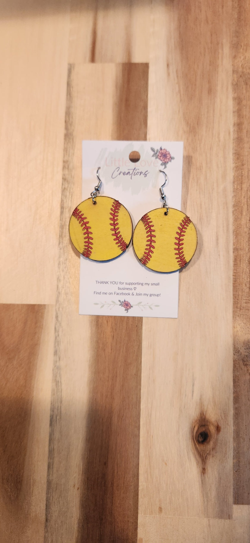 011 - Wooden Softball Dangle Earrings