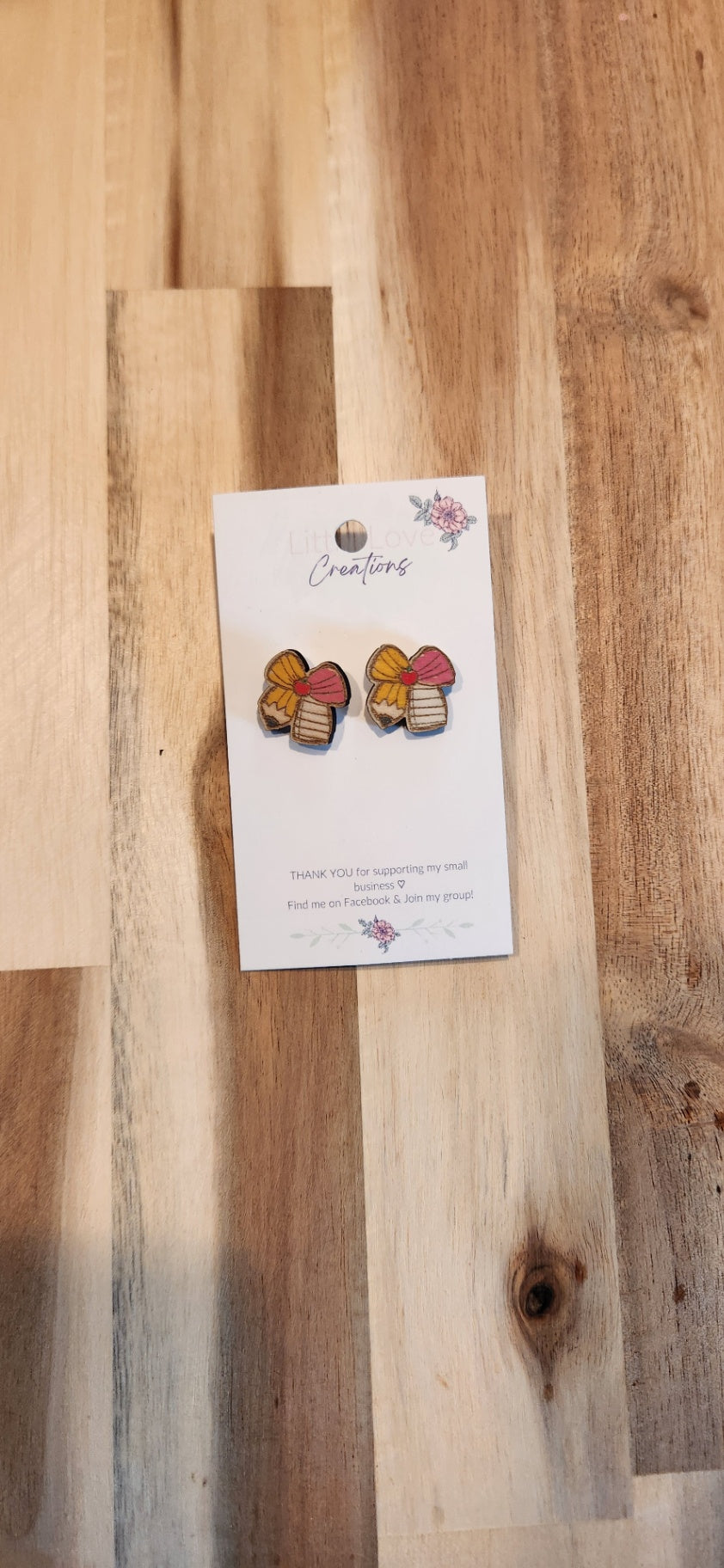 011 - Wooden Pencil Bow Stud Earrings