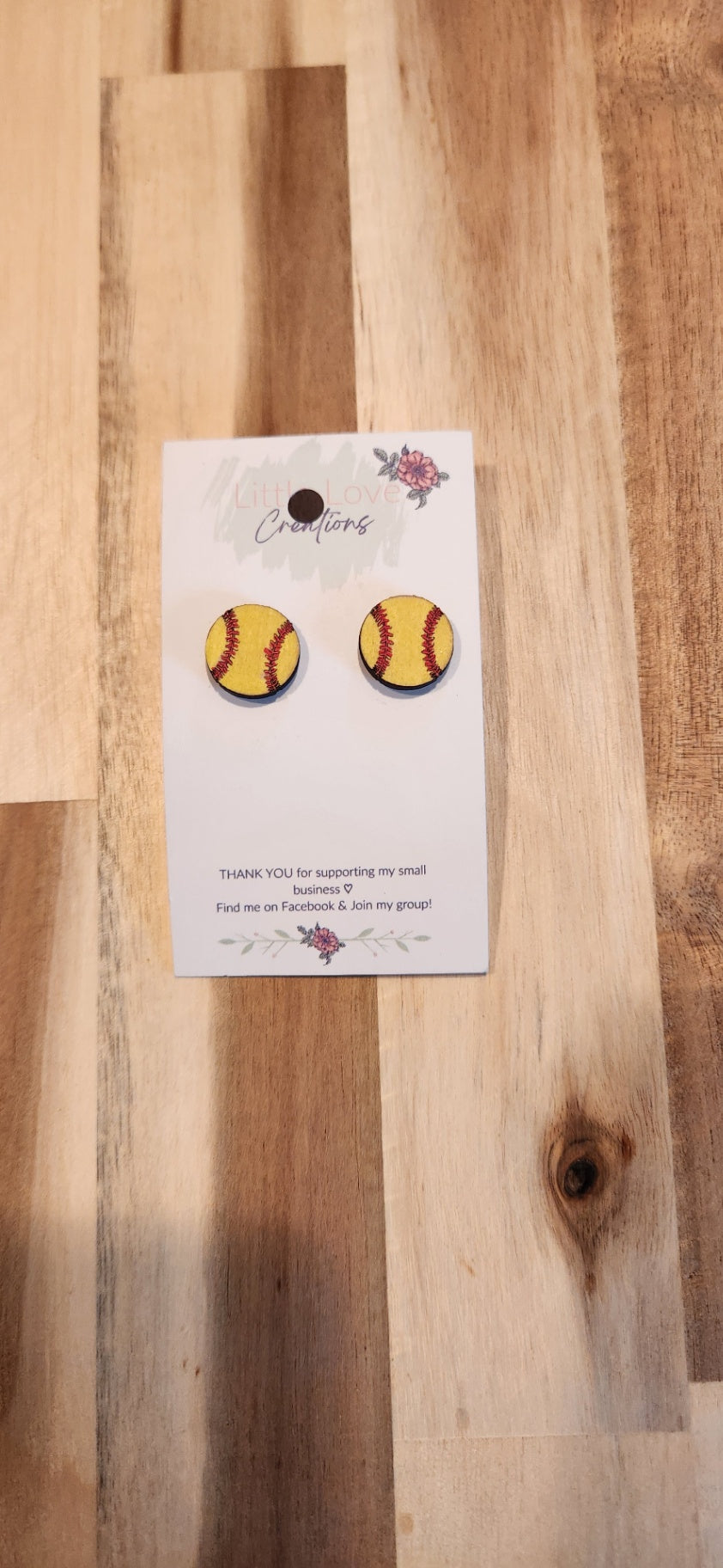 011 - Wooden Softball Stud Earrings