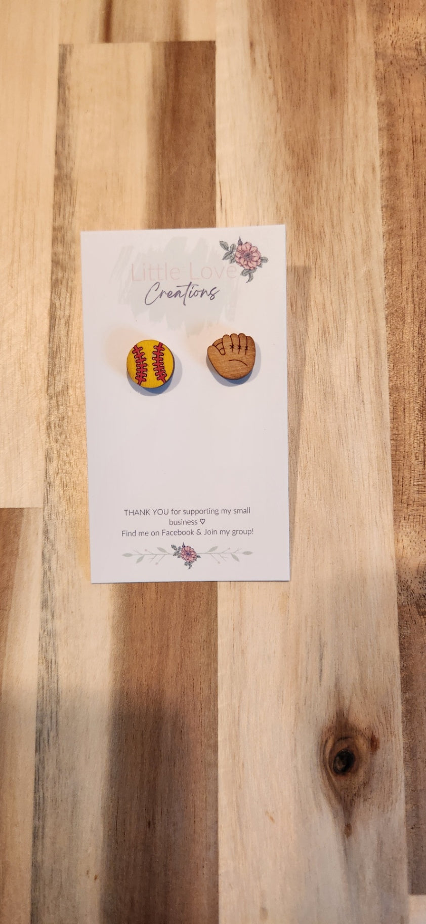011 - Wooden Softball & Glove Stud Earrings