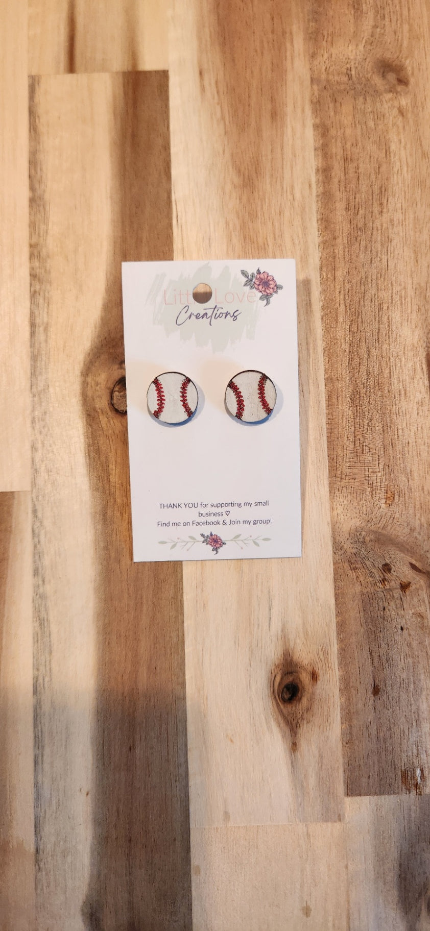 011 - Wooden Baseball Stud Earrings