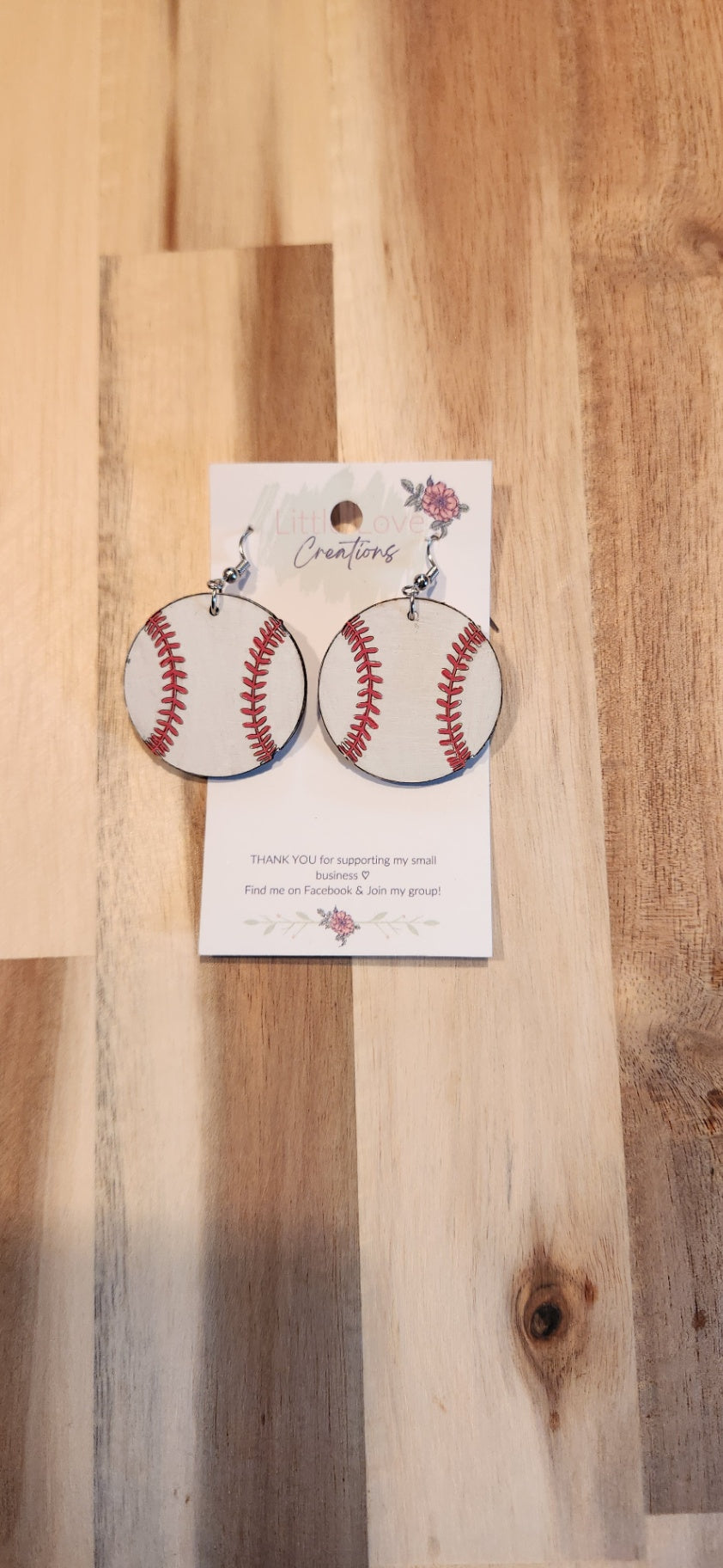 011 - Wooden Baseball Dangle Earrings