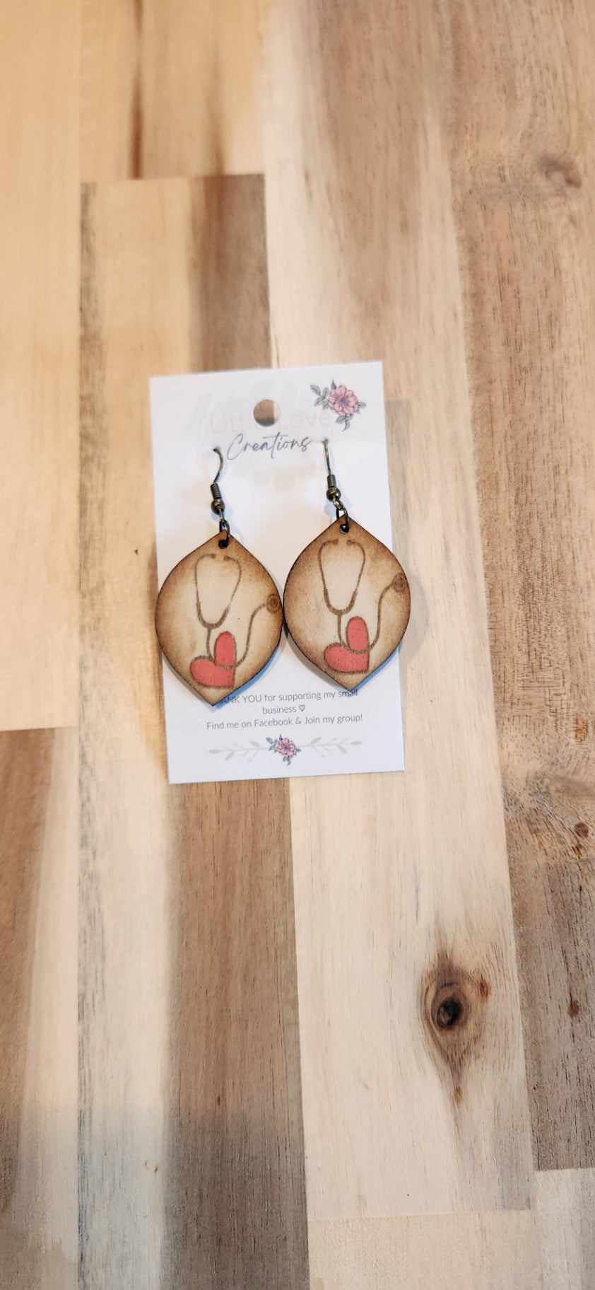 011 - Wooden Stethoscope Love Dangle Earrings