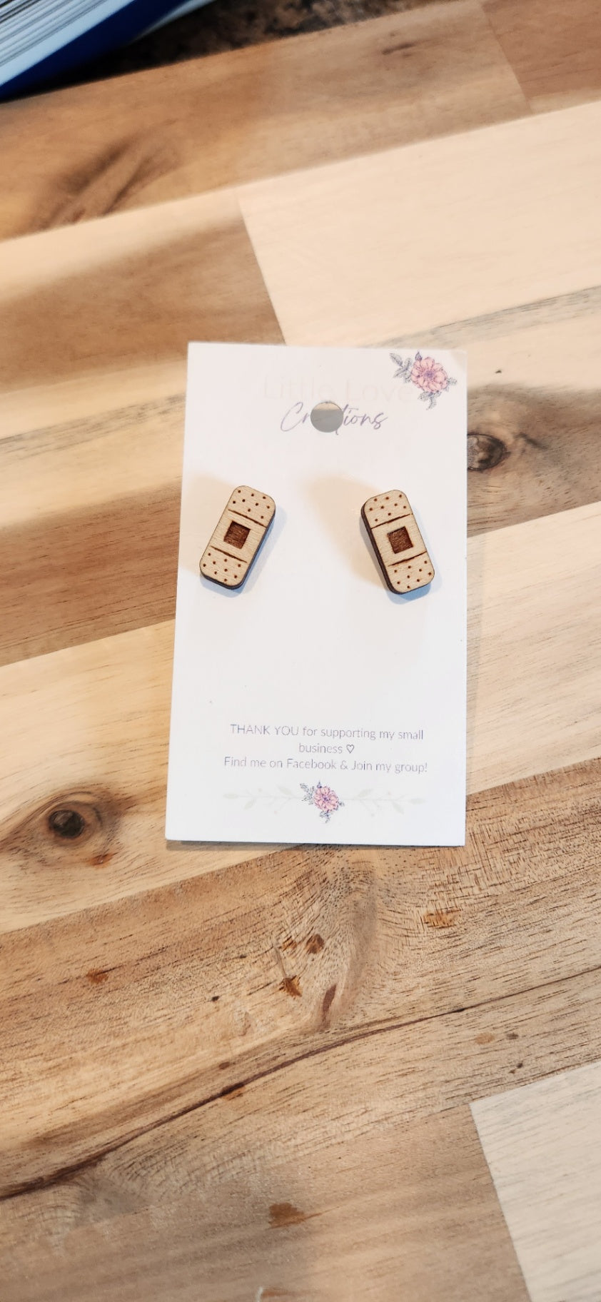 011 - Wooden Band-aid Stud Earrings