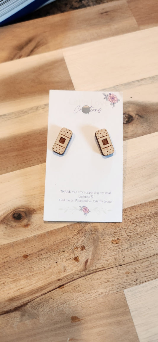 011 - Wooden Band-aid Stud Earrings