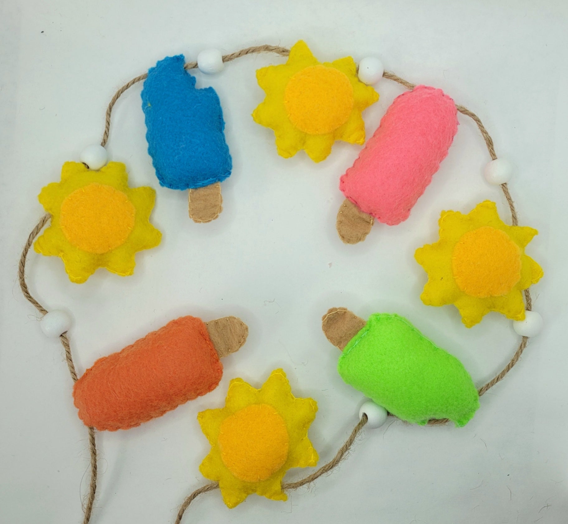 047 - Popsicle and Sun Felt Hand Stitched, Summer Garland 60" 