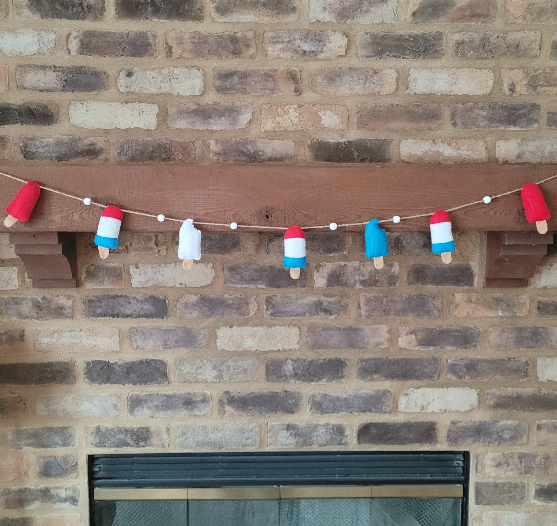 047 - Red, White & Blue Popsicle Felt Hand Stitched Summer Garland, 60"