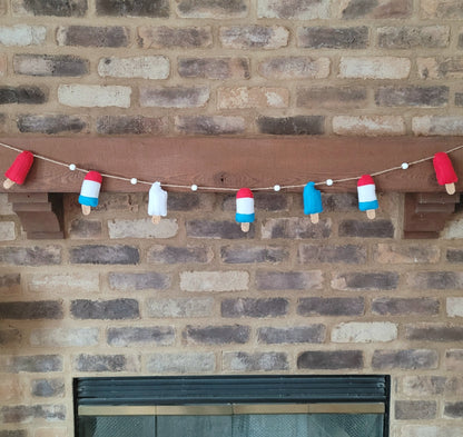 047 - Red, White & Blue Popsicle Felt Hand Stitched Summer Garland, 60"
