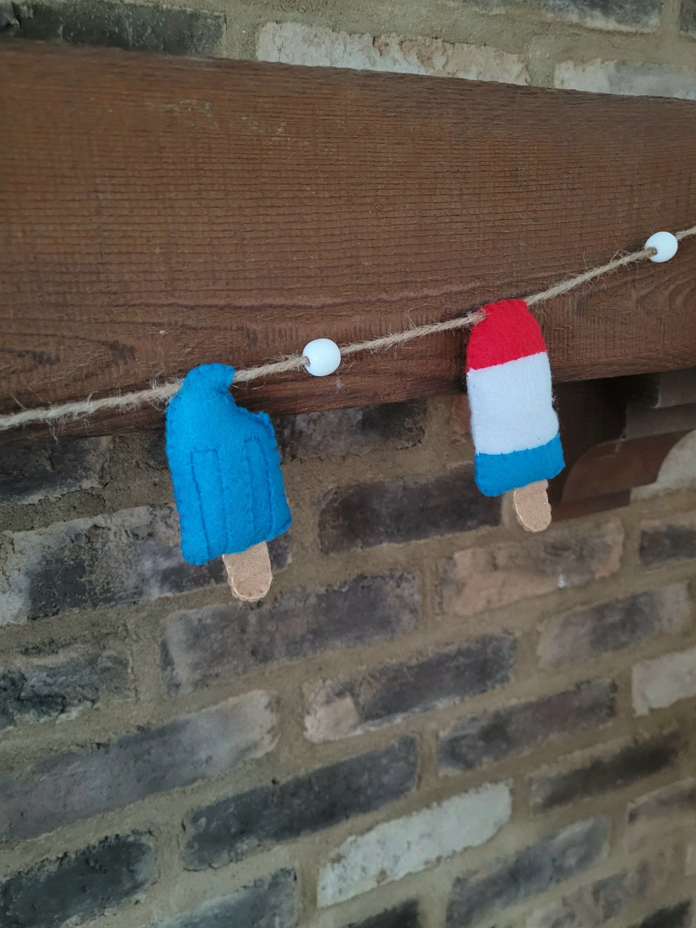 047 - Red, White & Blue Popsicle Felt Hand Stitched Summer Garland, 60"