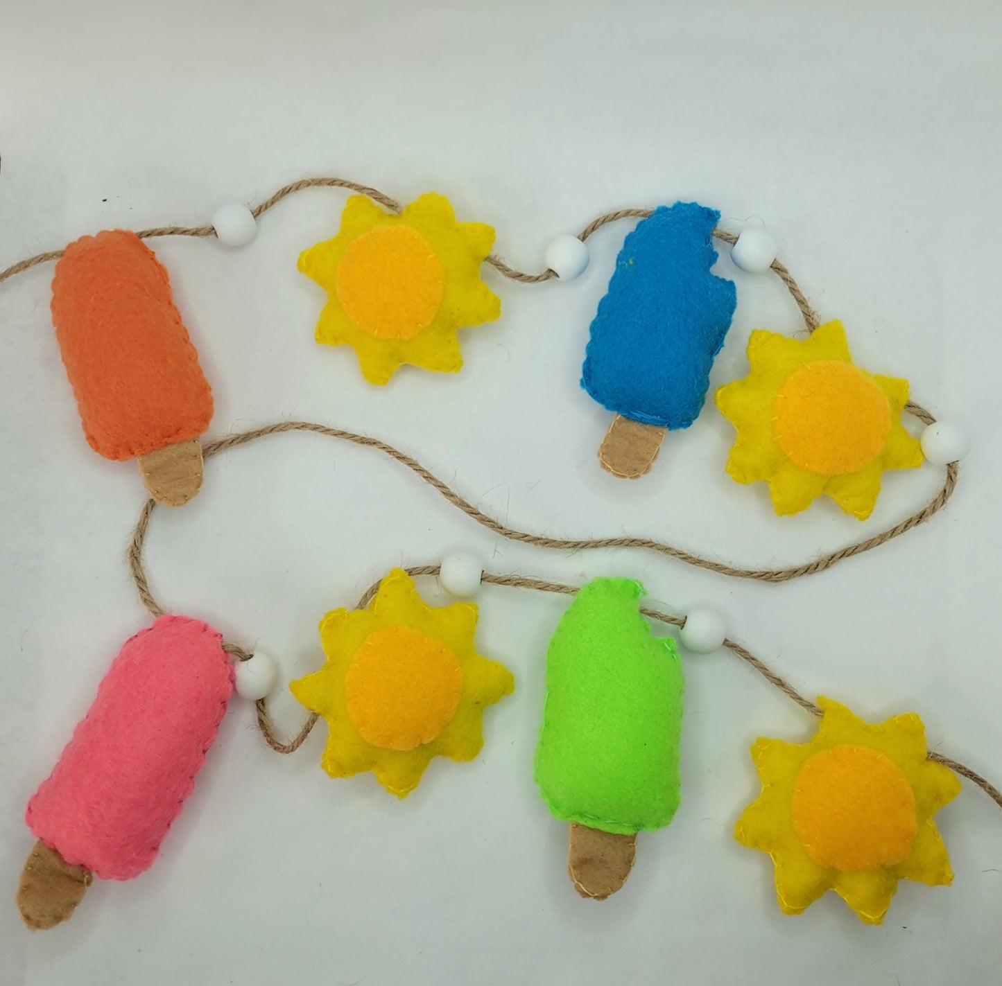 047 - Popsicle and Sun Felt Hand Stitched, Summer Garland 60" 