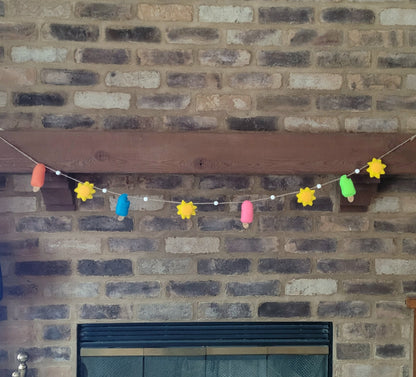 047 - Popsicle and Sun Felt Hand Stitched, Summer Garland 60" 