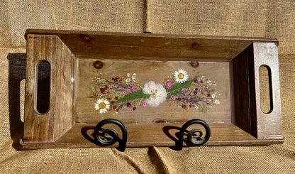 017 - Rustic Dried Floral Resin Inlay Wood Serving Tray