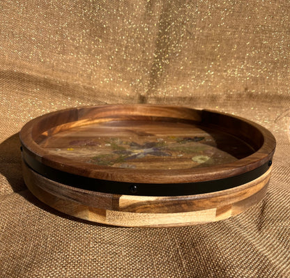 017 - Solid Wood Lazy Susan with Dried Floral Resin Inlay