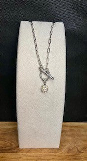 042 - Paperclip Chain Necklace with toggle clasp & teardrop bling dangle