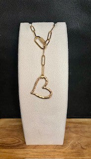 042 - Paperclip Chain Necklace - Gold - Carabiner lock charm clasp w/dangle (heart)