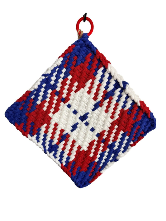 051 - Red, White and True Loom Woven Potholder