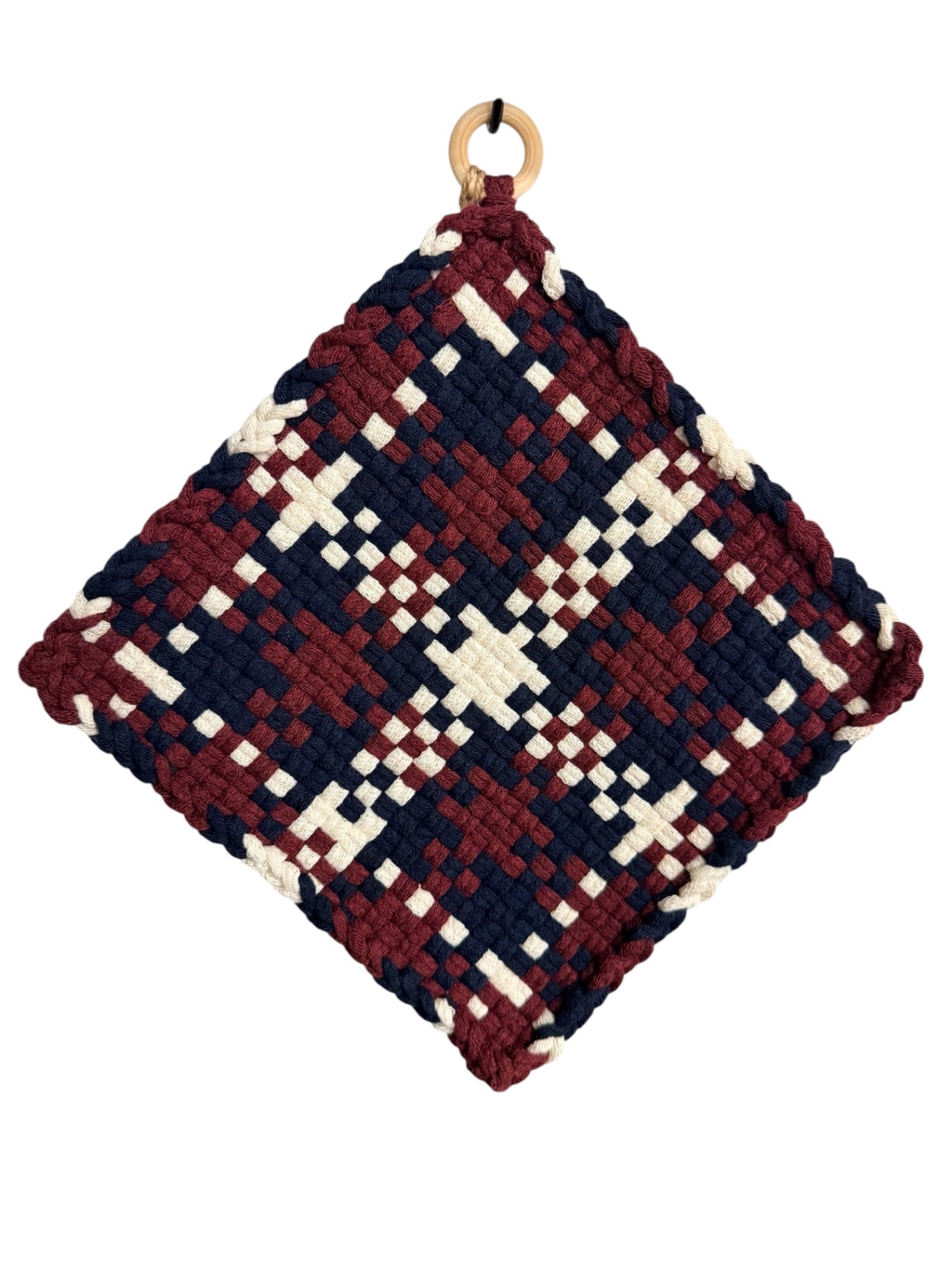 051 - Rustic Americana Plaid Loom Woven Potholder