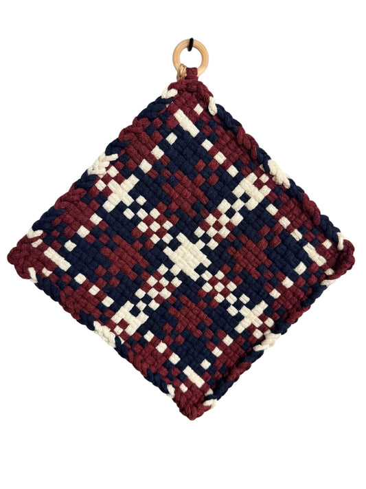 051 - Rustic Americana Plaid Loom Woven Potholder