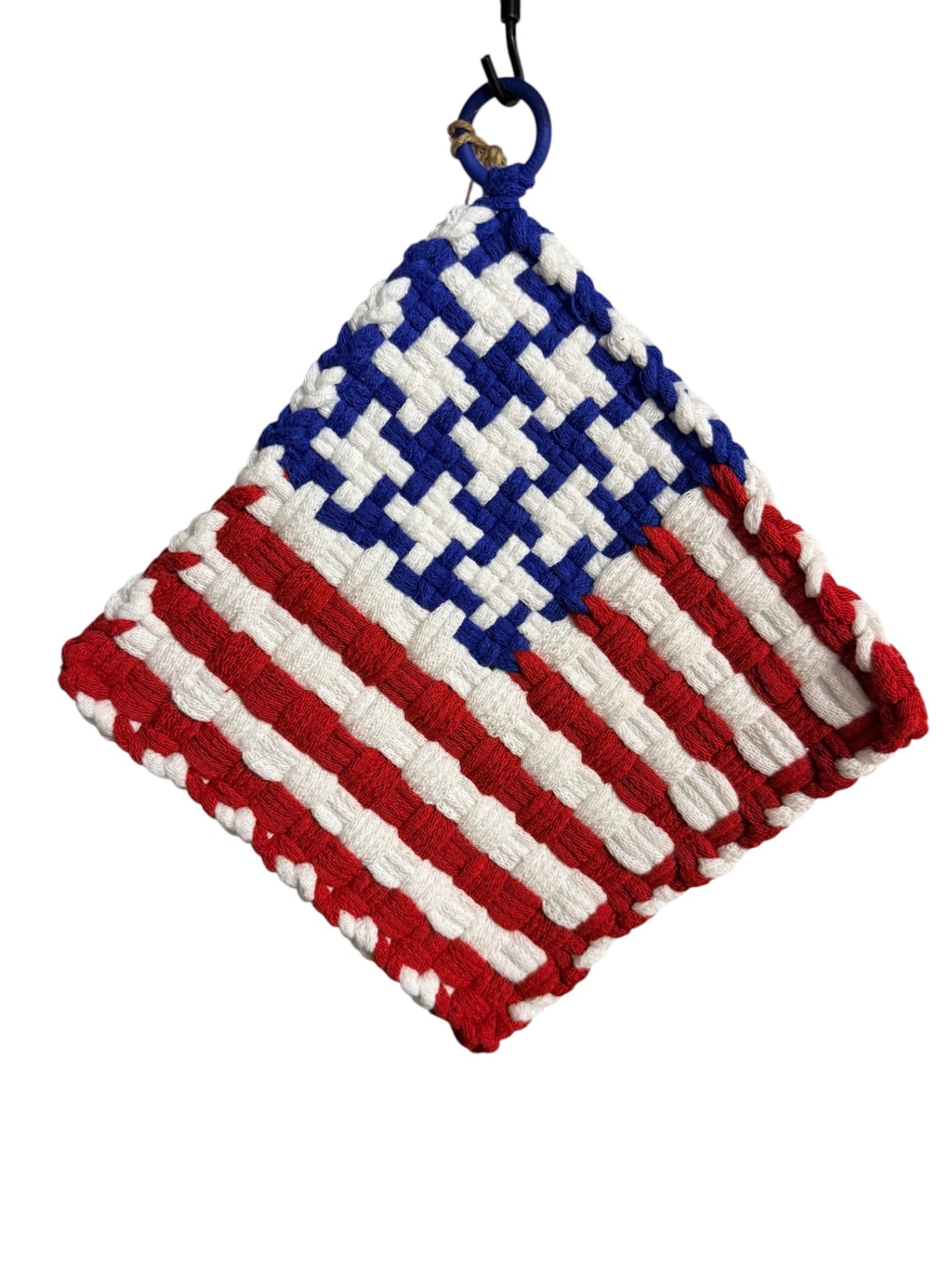 051 - Red, White and Striped Loom Woven Potholder