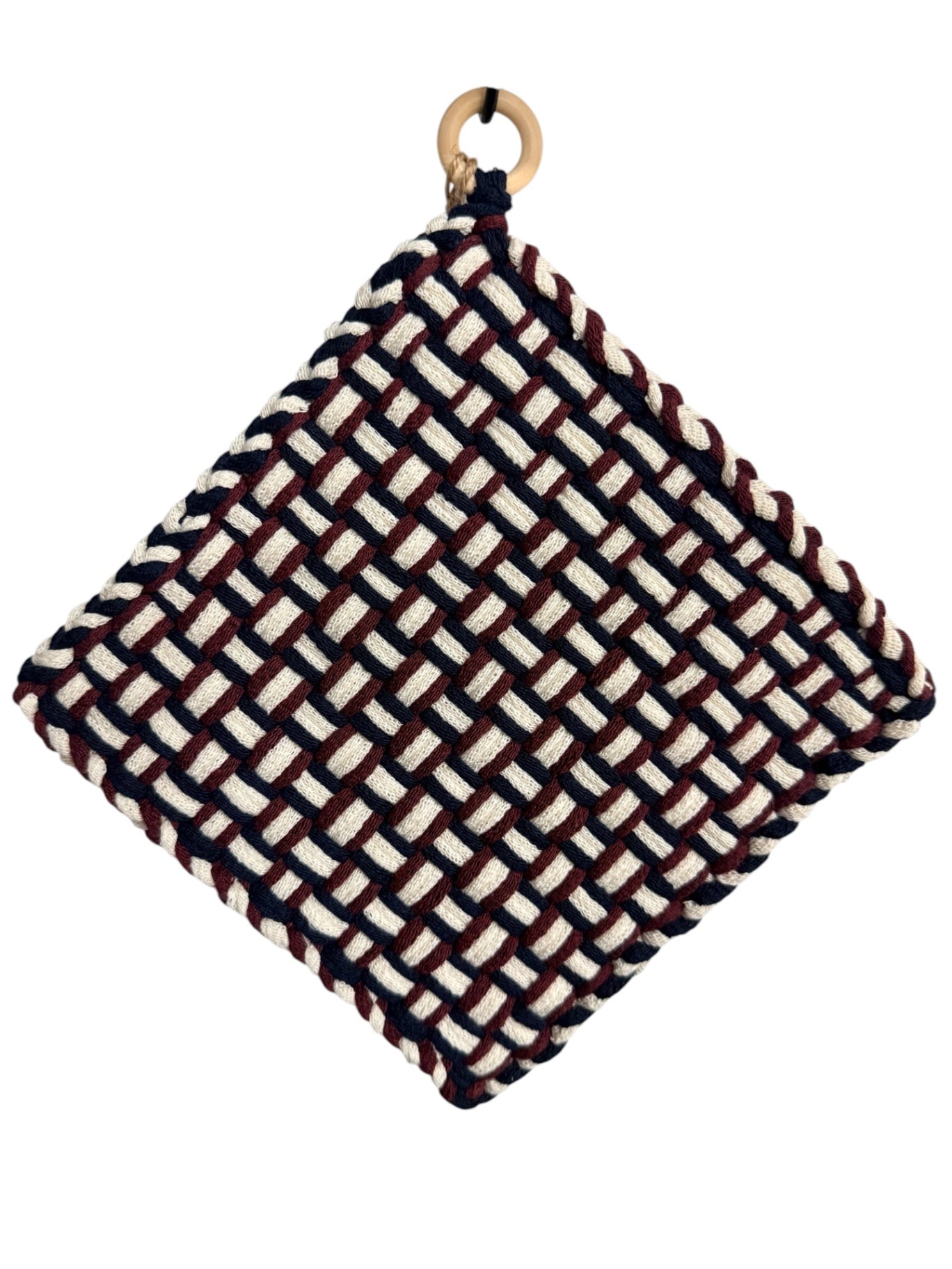 051 - Rustic Americana Basketweave Loom Woven Potholder
