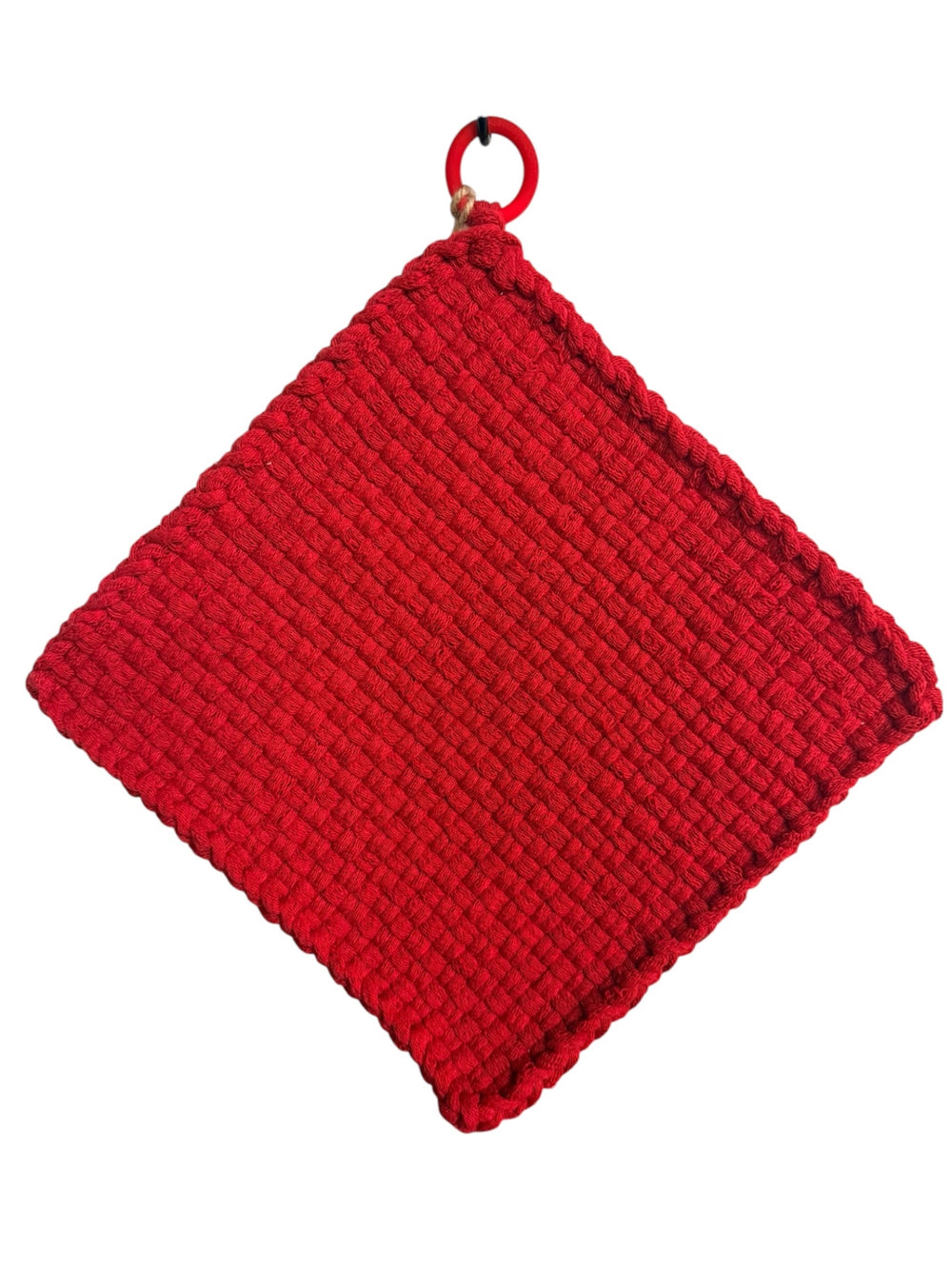 051 - Red Loom Woven Potholder