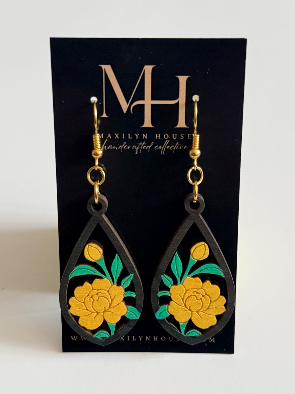 Boho Yellow Floral Wooden Dangle Earrings
