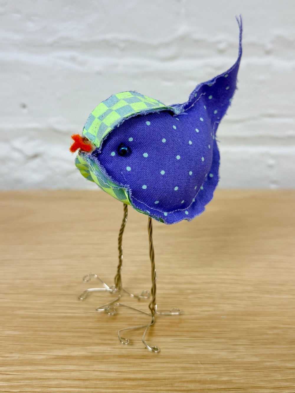 08 - Quilted Fabric Bird | Green & Blue Polka Dot
