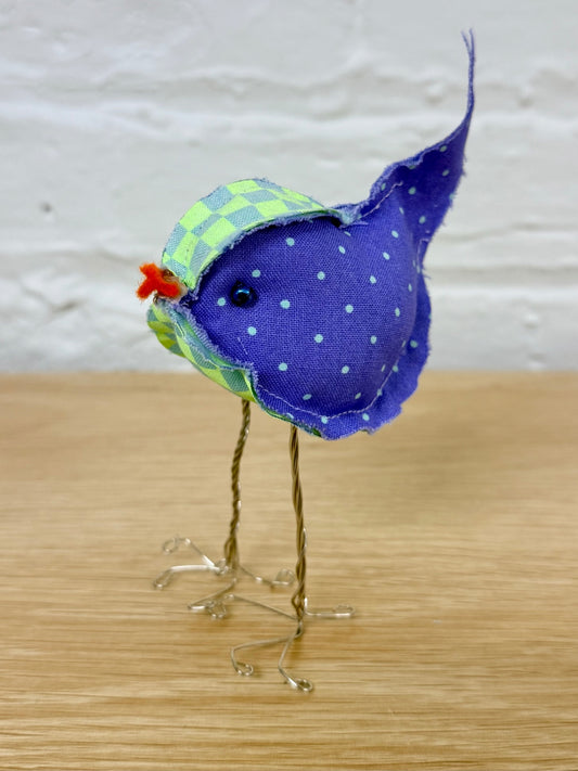 08 - Quilted Fabric Bird | Green & Blue Polka Dot