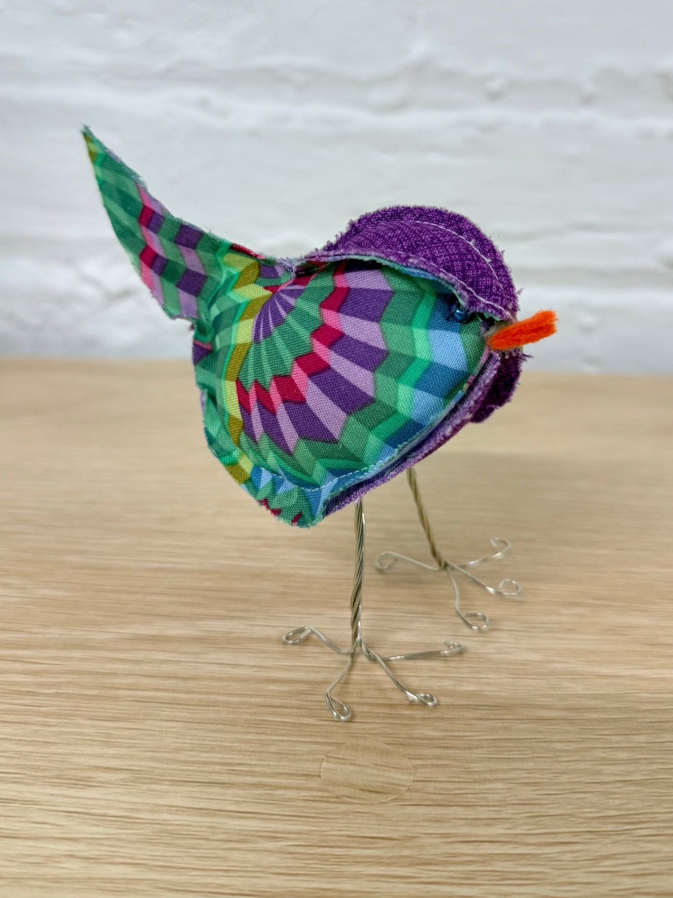 08 - Quilted Fabric Bird | Purple & Green Geo
