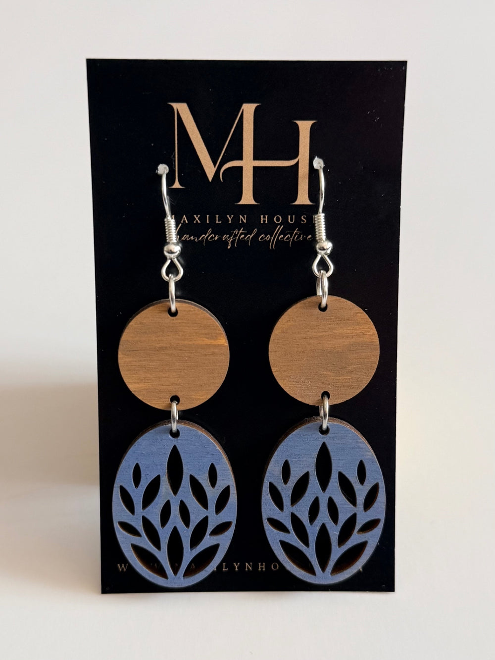 Boho Blue Wooden Drop Dangle Earrings