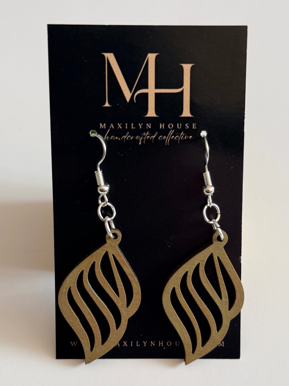 Boho Green and Black Wooden Leaf Dangle Earrings