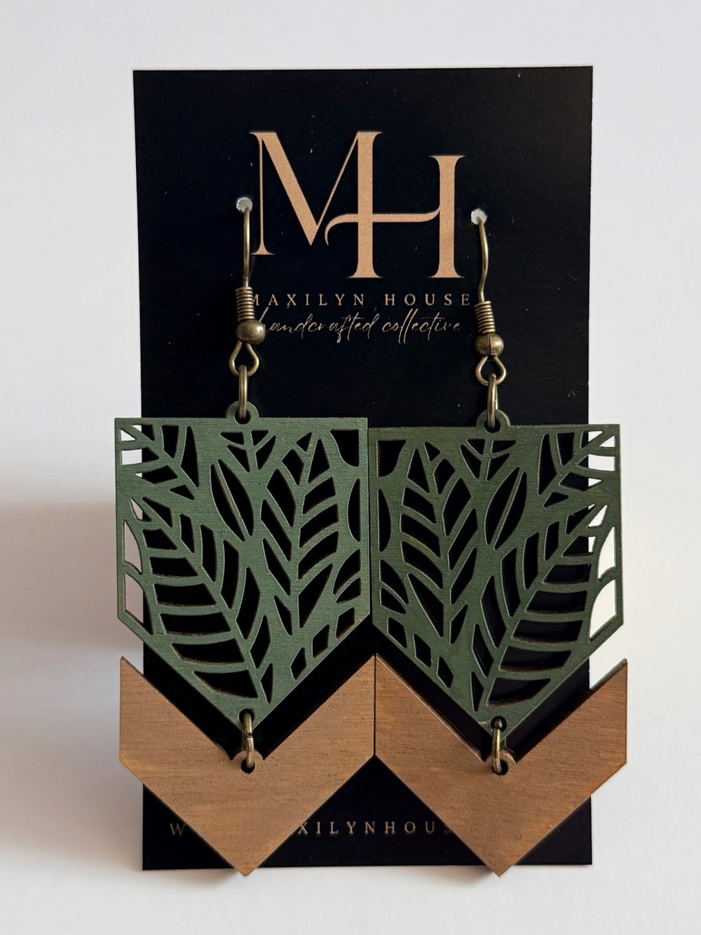 Boho Green Wooden Drop Dangle Earrings
