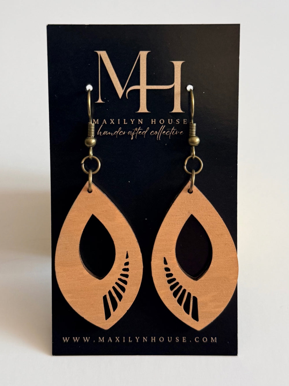 Boho Tan Wooden Dangle Earrings