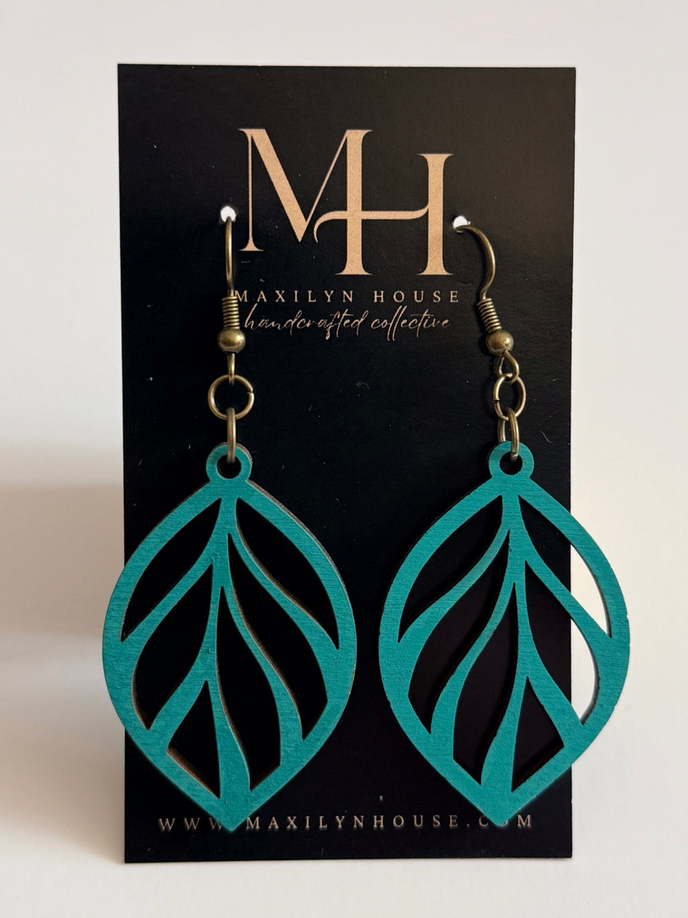 Boho Turquoise Wooden Leaf Dangle Earrings