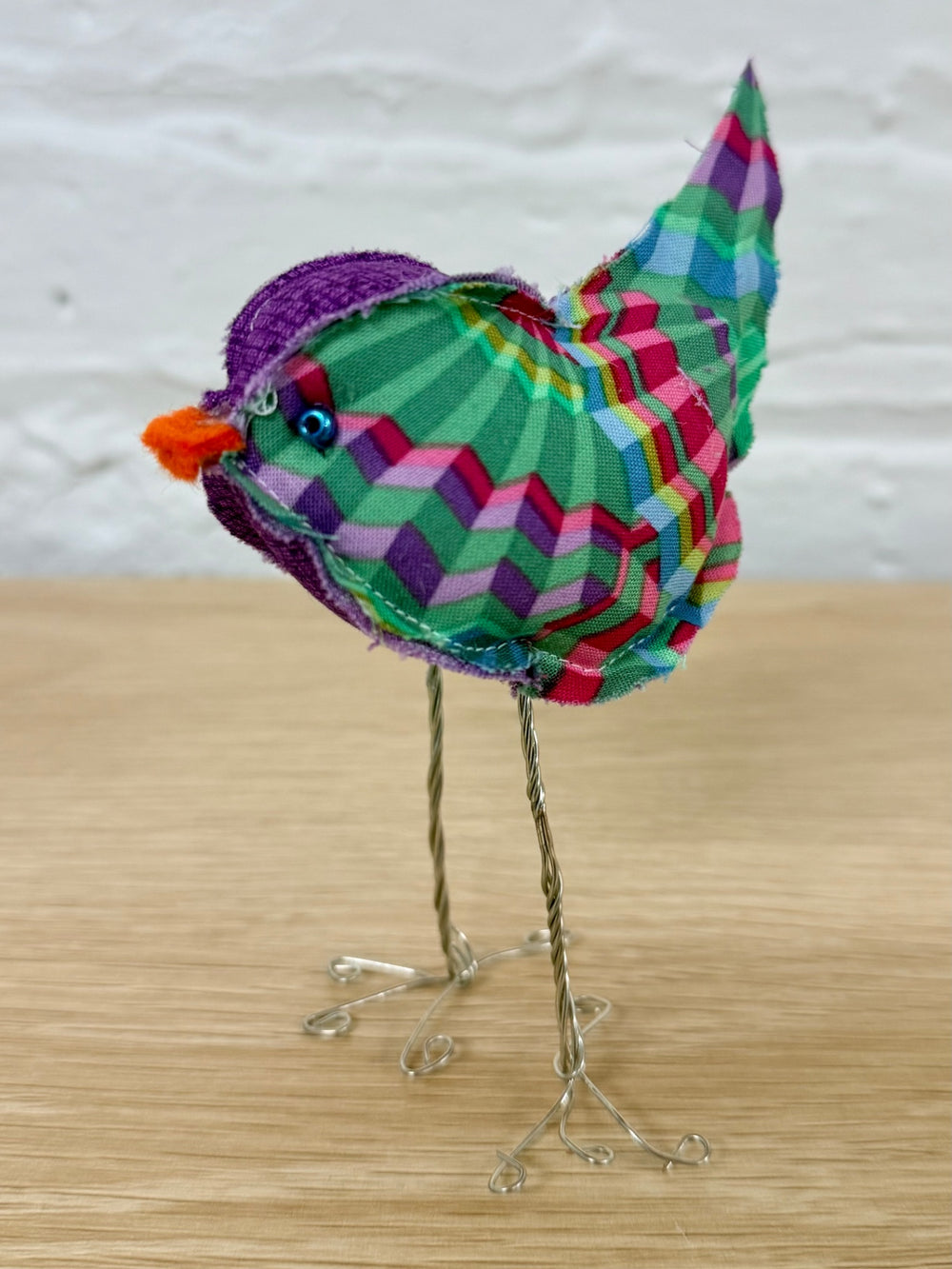 08 - Quilted Fabric Bird | Purple & Green Geo