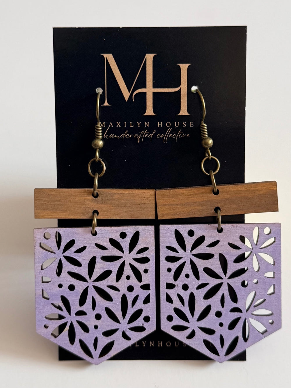 Boho Purple Wooden Drop Dangle Earrings