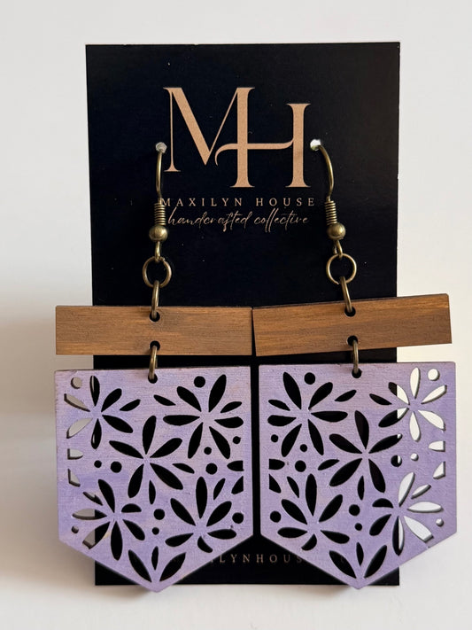 Boho Purple Wooden Drop Dangle Earrings