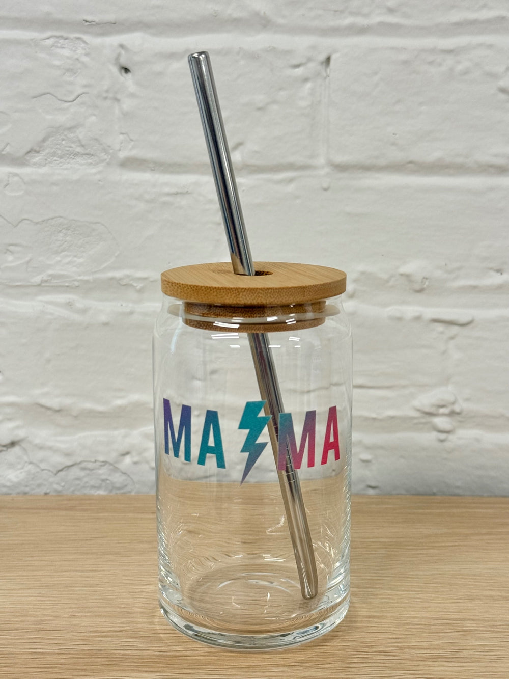 059 - Rad "Mama"  16oz Glass Can Cup with Straw
