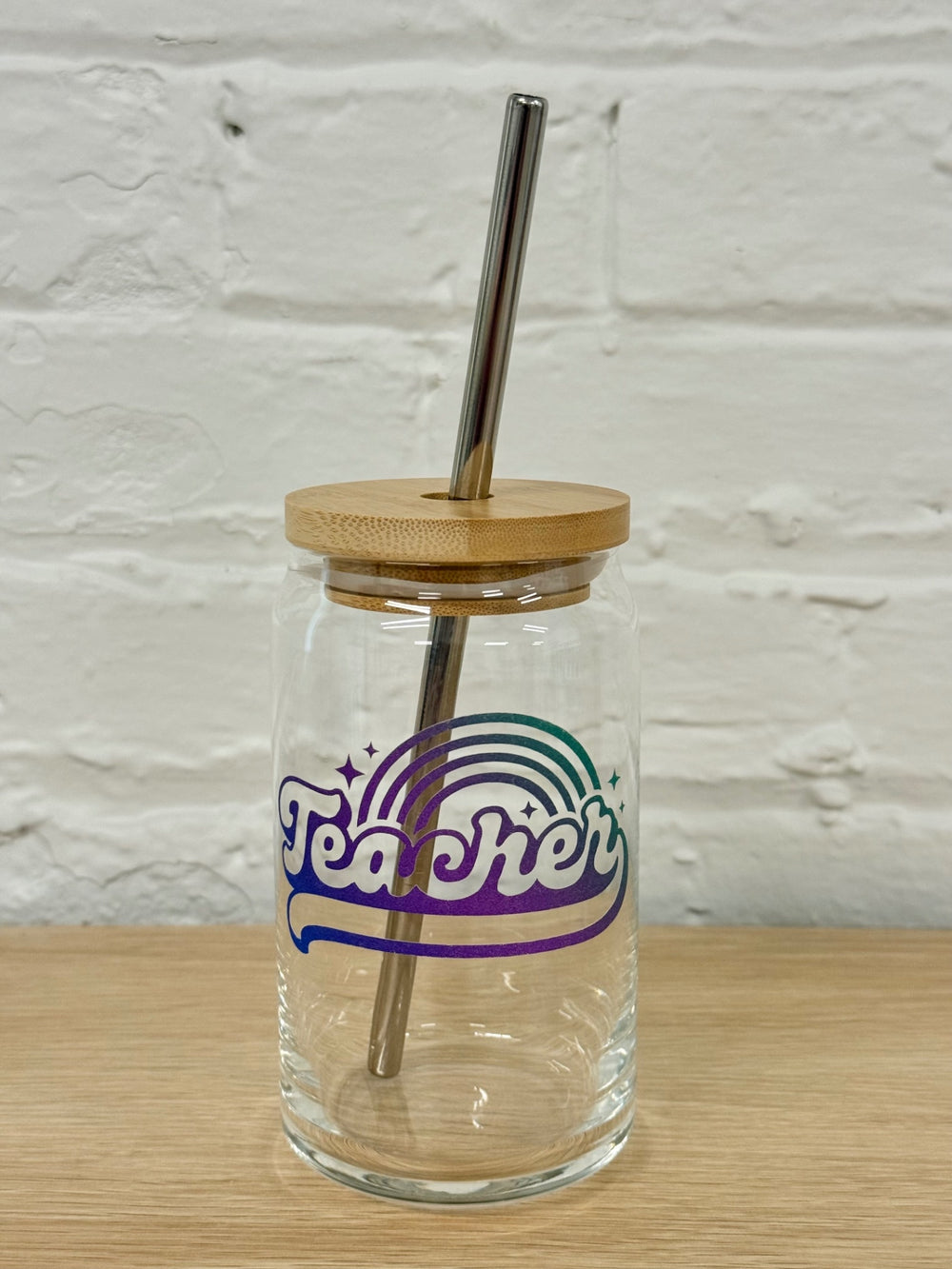 059 - Teacher  16oz Glass Can Cup with Straw