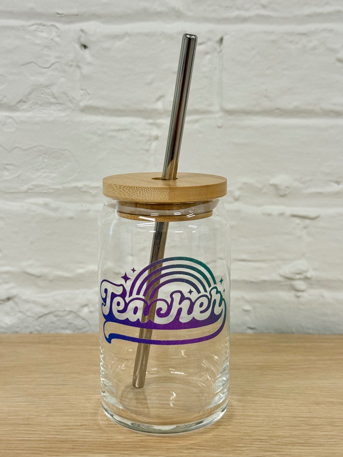059 - Teacher Glass Cup with Straw