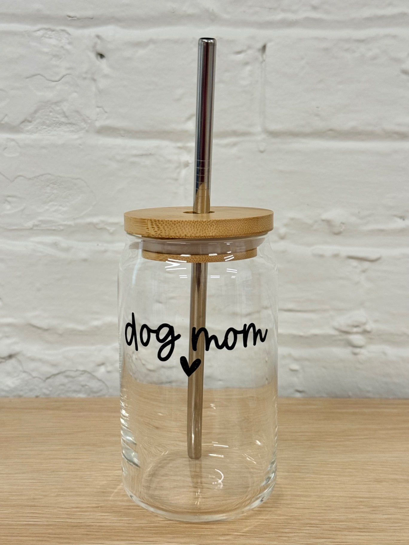 059 - Dog Mom Heart Glass Cup with Straw