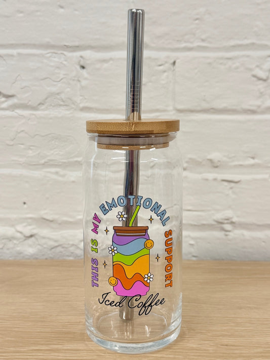 059 - Emotional Support Beverage 20oz Glass Can Cup with Straw