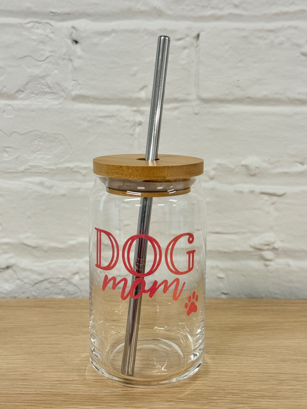 059 - Dog Mom  16oz Glass Can Cup with Straw
