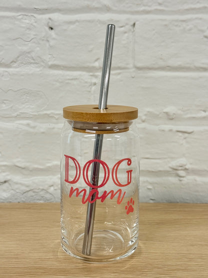 059 - Dog Mom Glass Cup with Straw