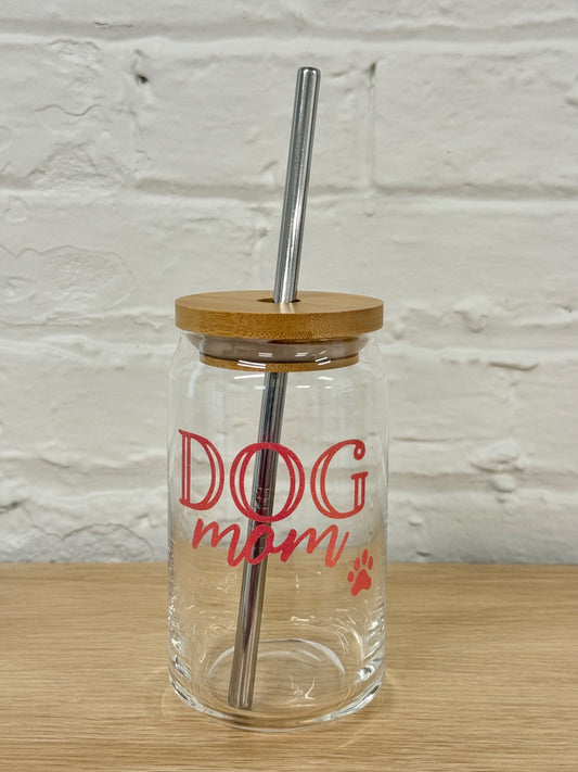 059 - Dog Mom Glass Cup with Straw