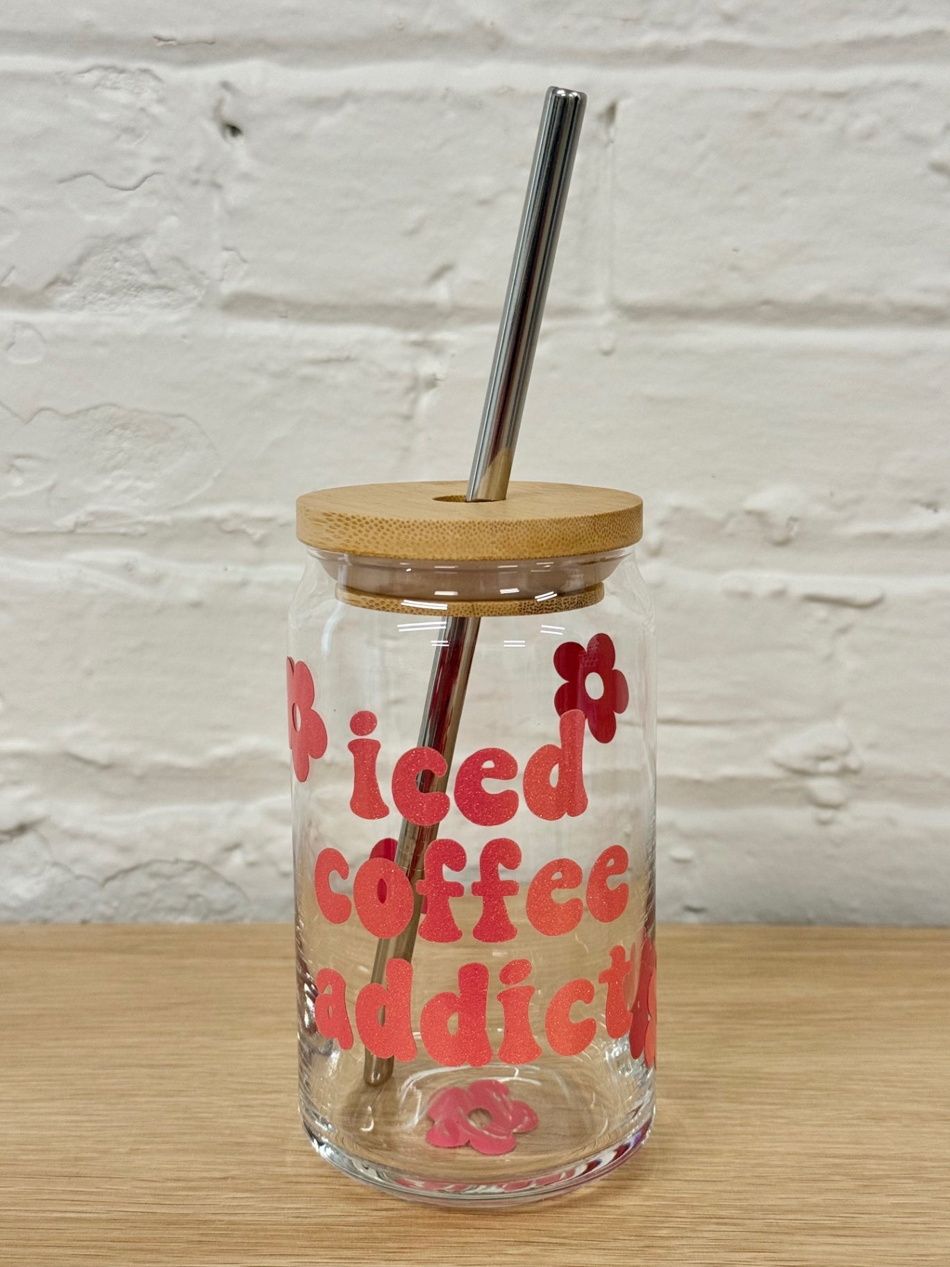 059 - Iced Coffee Addict Glass Cup with Straw