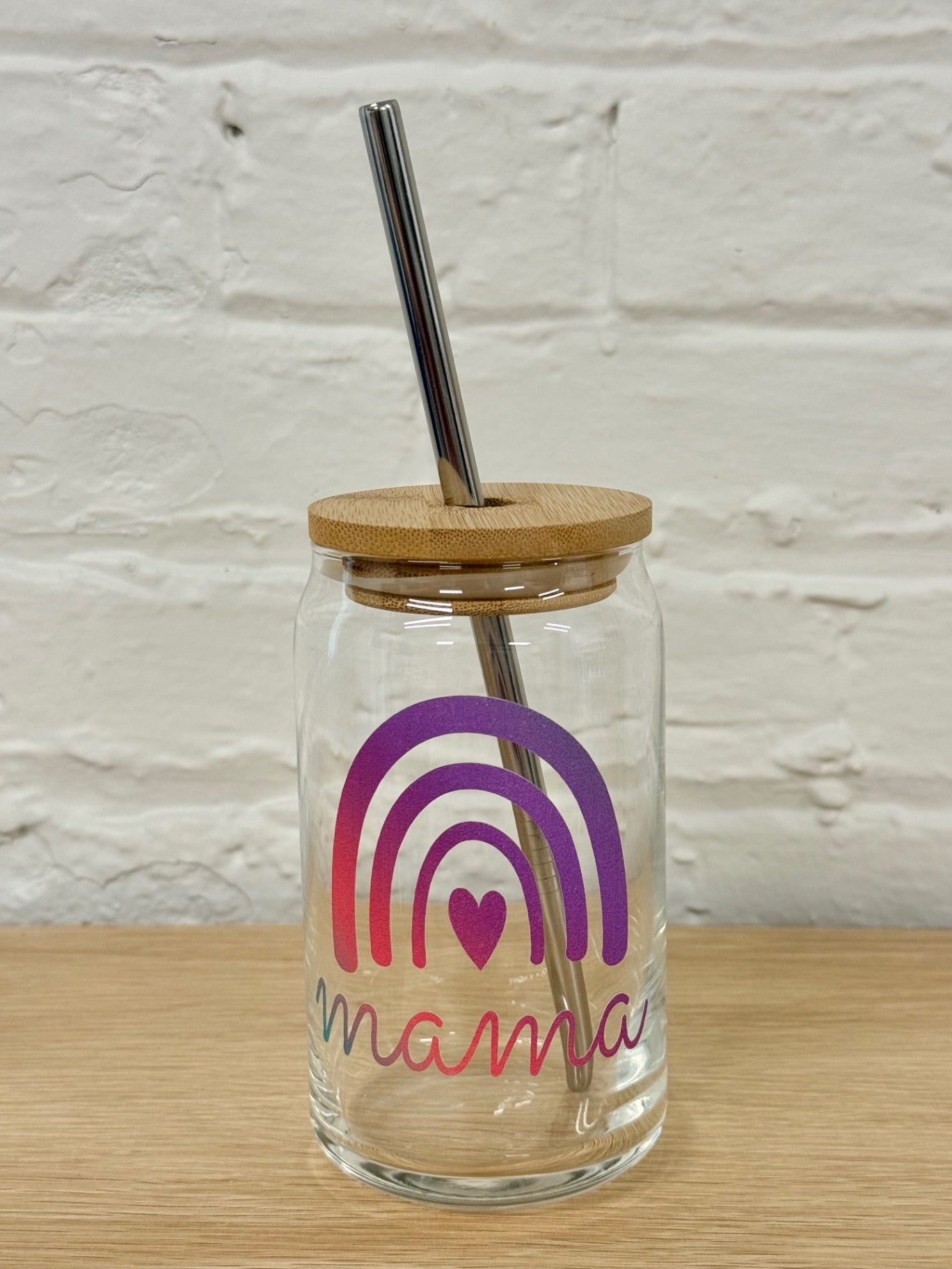 059 - Mama Rainbow Glass Cup with Straw