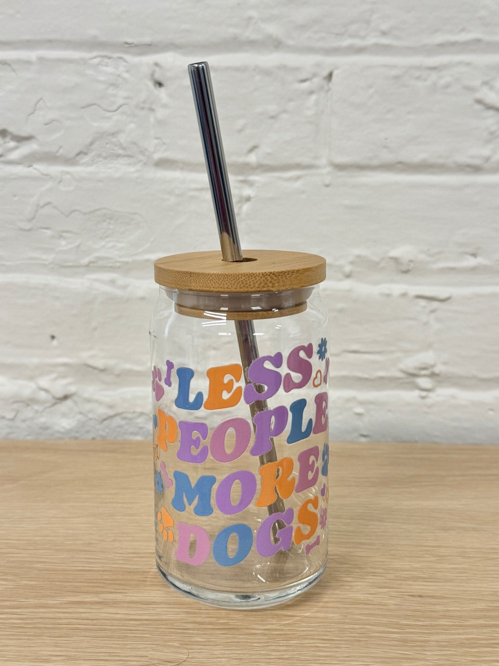 059 - Less People More Dogs 16oz Glass Can Cup with Straw