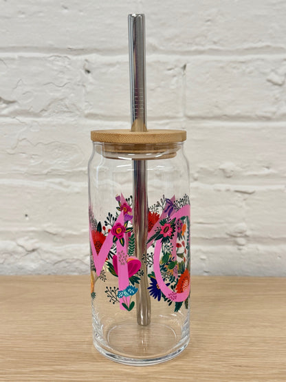 059 - Mom 20oz Glass Can Cup with Straw